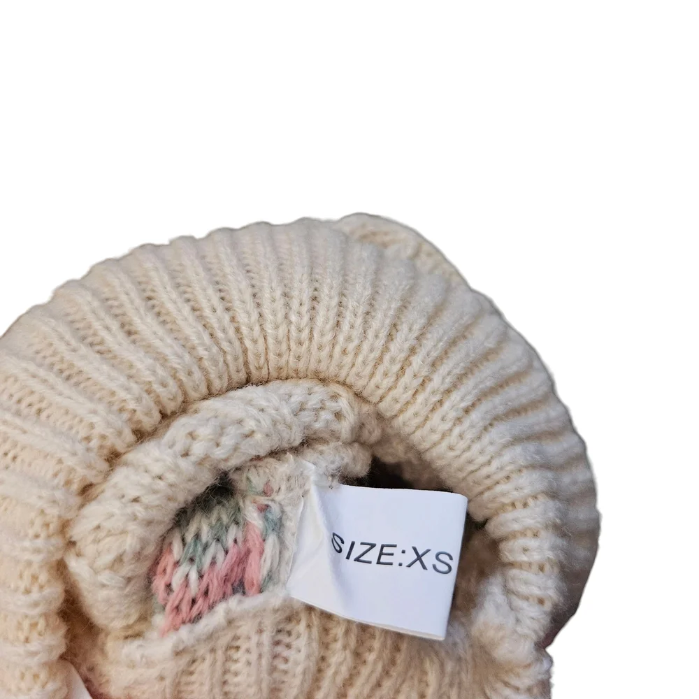 NWT - Cream and Multicolor Knit Pet Sweater - Size XS